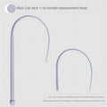 Blue silicone mouse tail cat toy with ABS handle showing 80cm length and replaceable core system