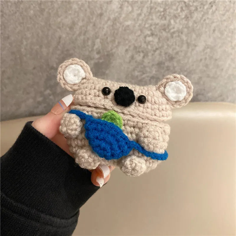 Hand-knitted koala bear backpack protective sleeve for AirPods wireless earbuds