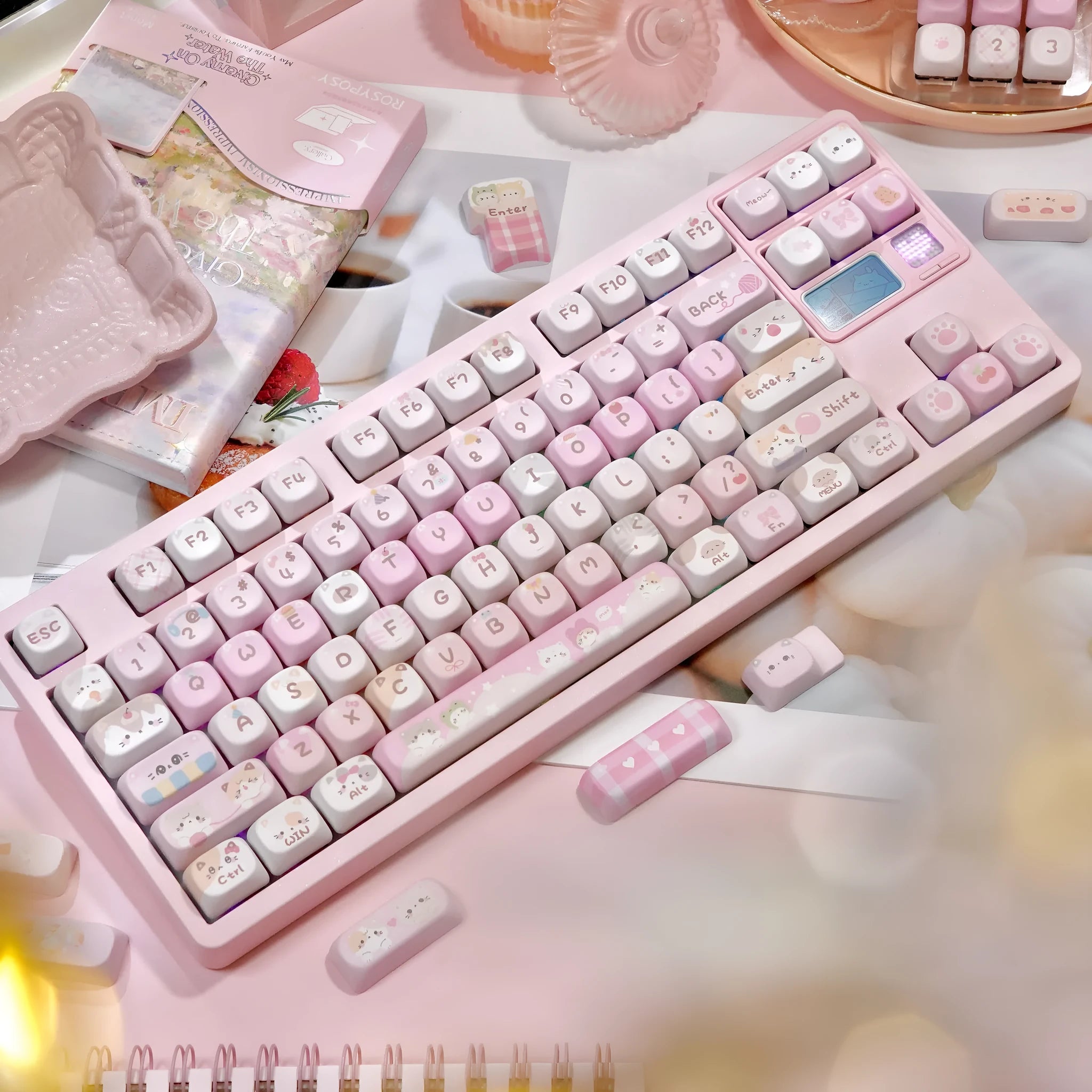 MOA pink cartoon design key caps with five-sided sublimation printing for mechanical keyboards