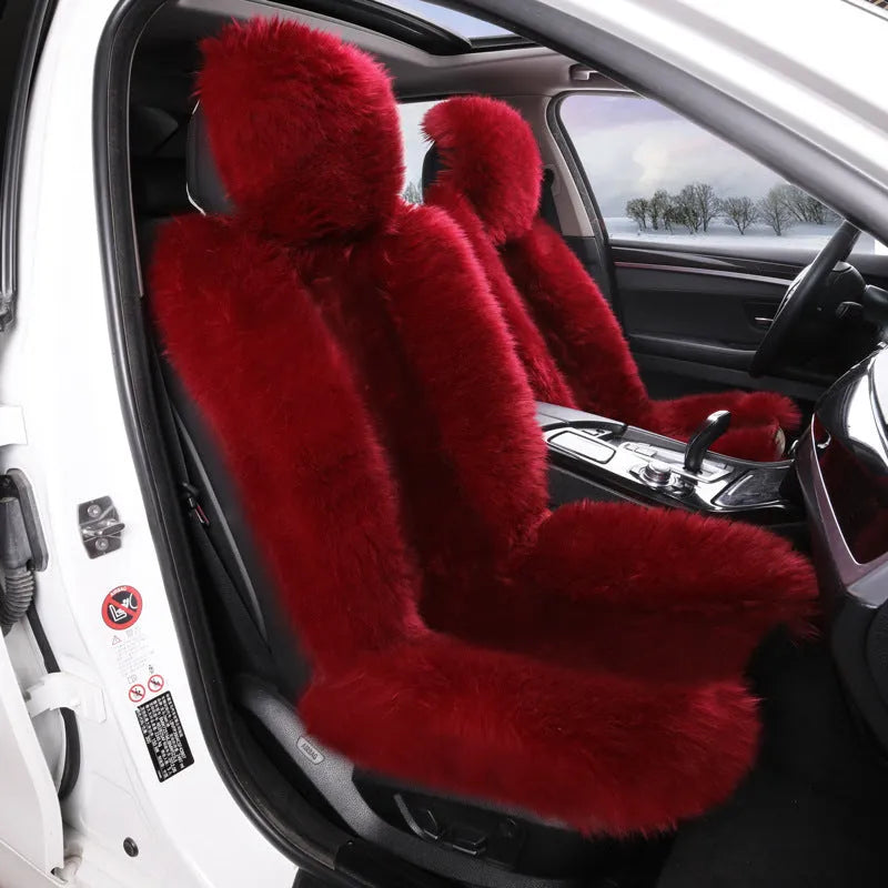 Purple plush fleece car seat cushion for two seats with thick high-low hair texture