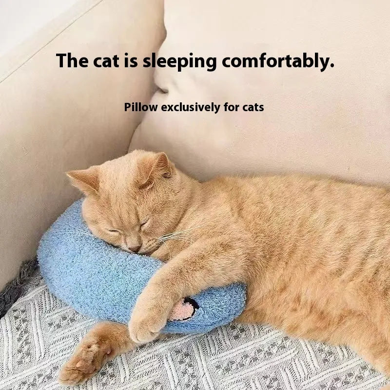 Pet sleeping mat with U-shaped pillow in moon or question mark design for cat neck protection