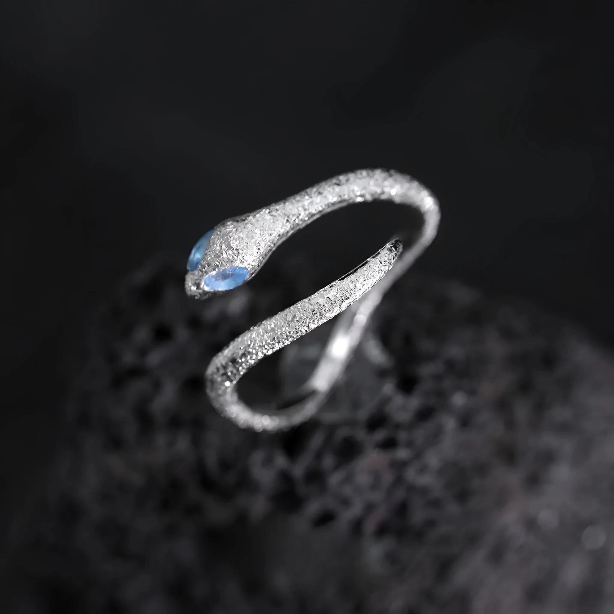 Silver snake zodiac ring with adjustable opening and platinum electroplated finish for women