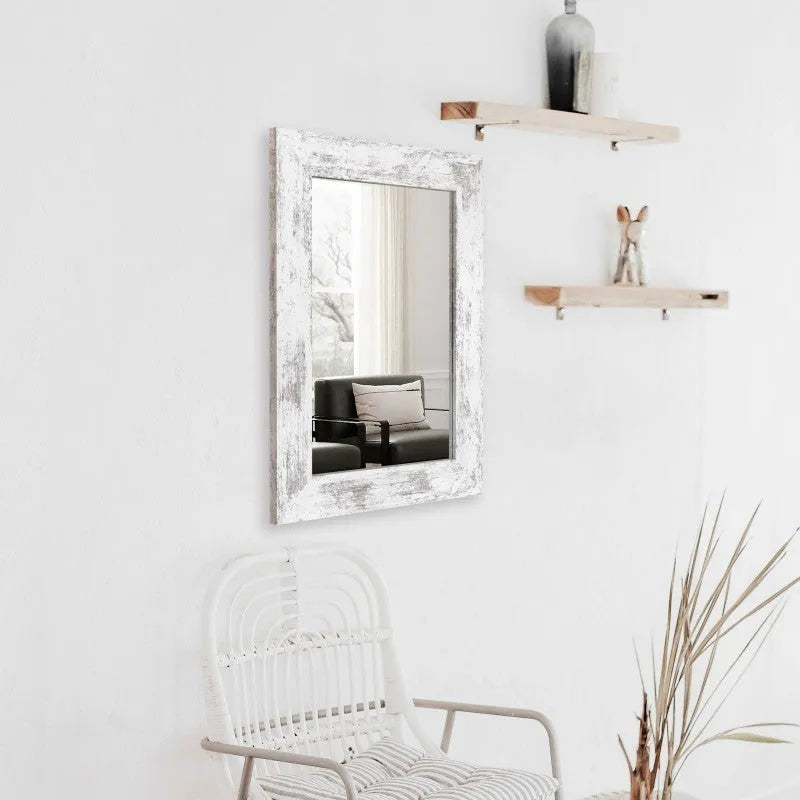 Wall-mounted retro Chinese style dressing mirror in small old white with MDF frame