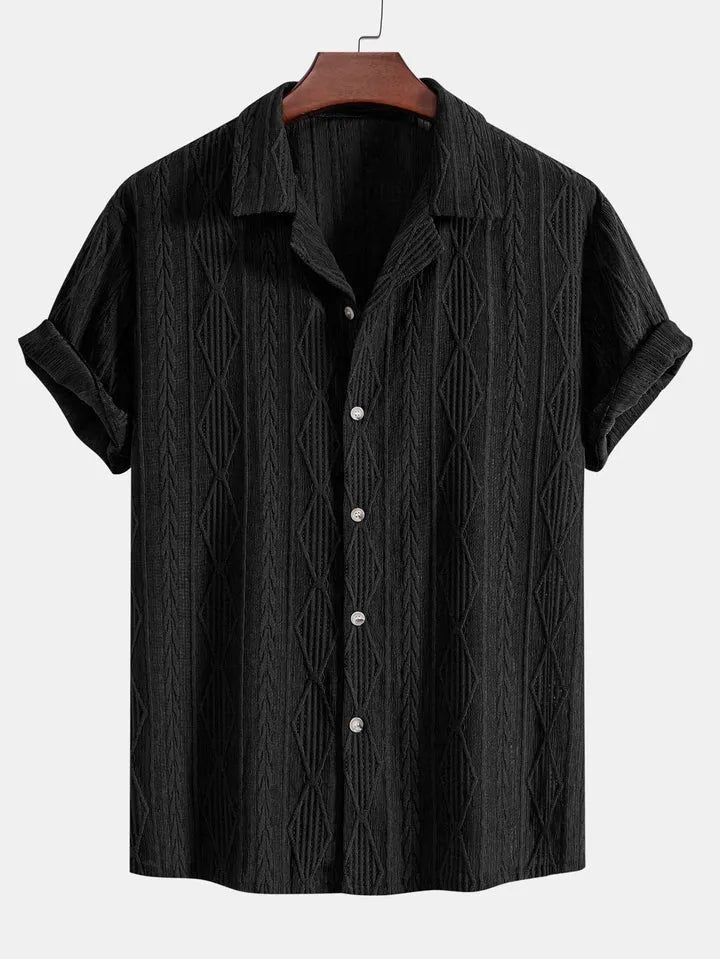 Men's loose short sleeve casual cardigan in black, green, or white for beach and summer wear.