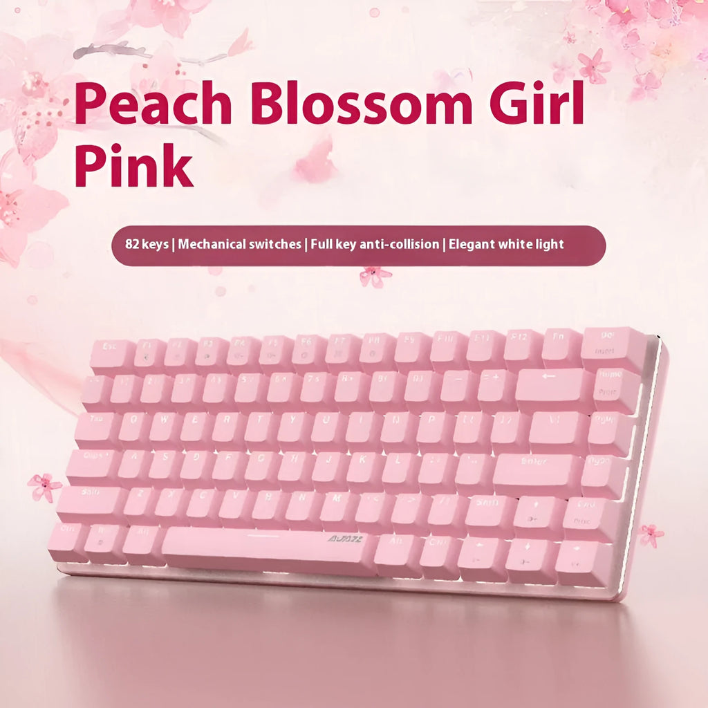 White illuminated mechanical keyboard with 82 keys and metal construction for laptop use