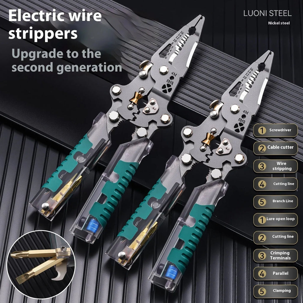 Electricians' wire stripper pliers with pointed design and rust prevention coating