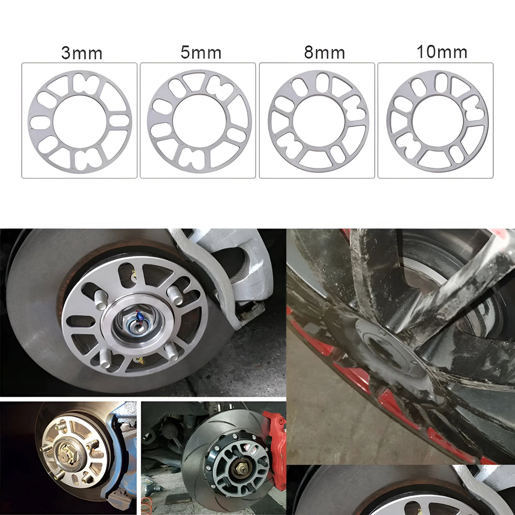 Automotive wheel hub widening gasket for ET offset adjustment in 3mm, 5mm, 8mm, and 10mm thickness options