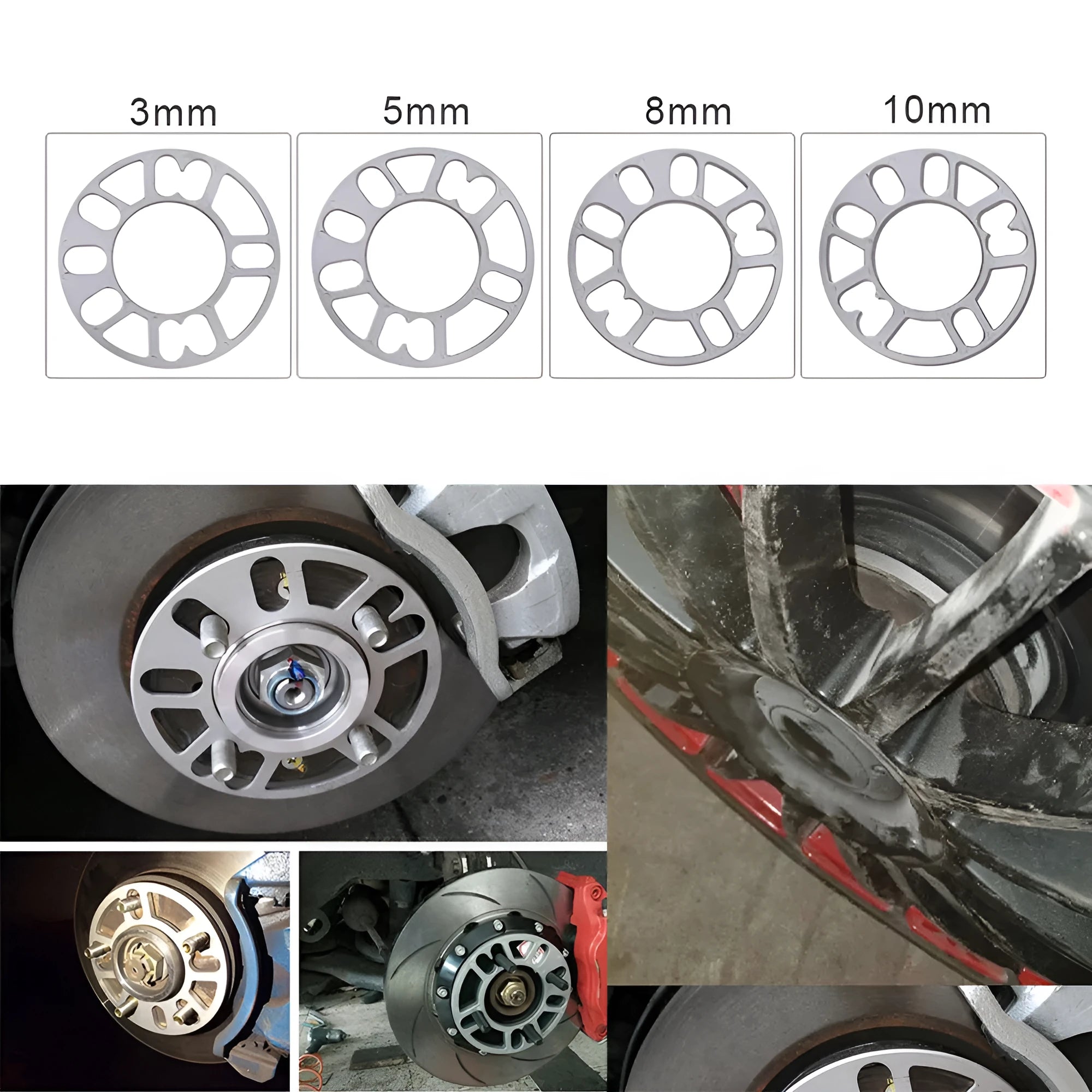 Automotive wheel hub widening gasket for ET offset adjustment in 3mm, 5mm, 8mm, and 10mm thickness options