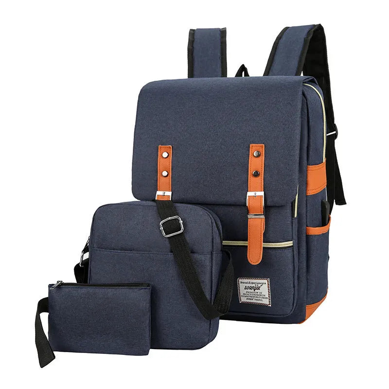 Three-piece business computer backpack in Oxford cloth with curved shoulder strap