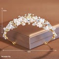 Women's pearl crown headdress with alloy construction and electroplated gold finish