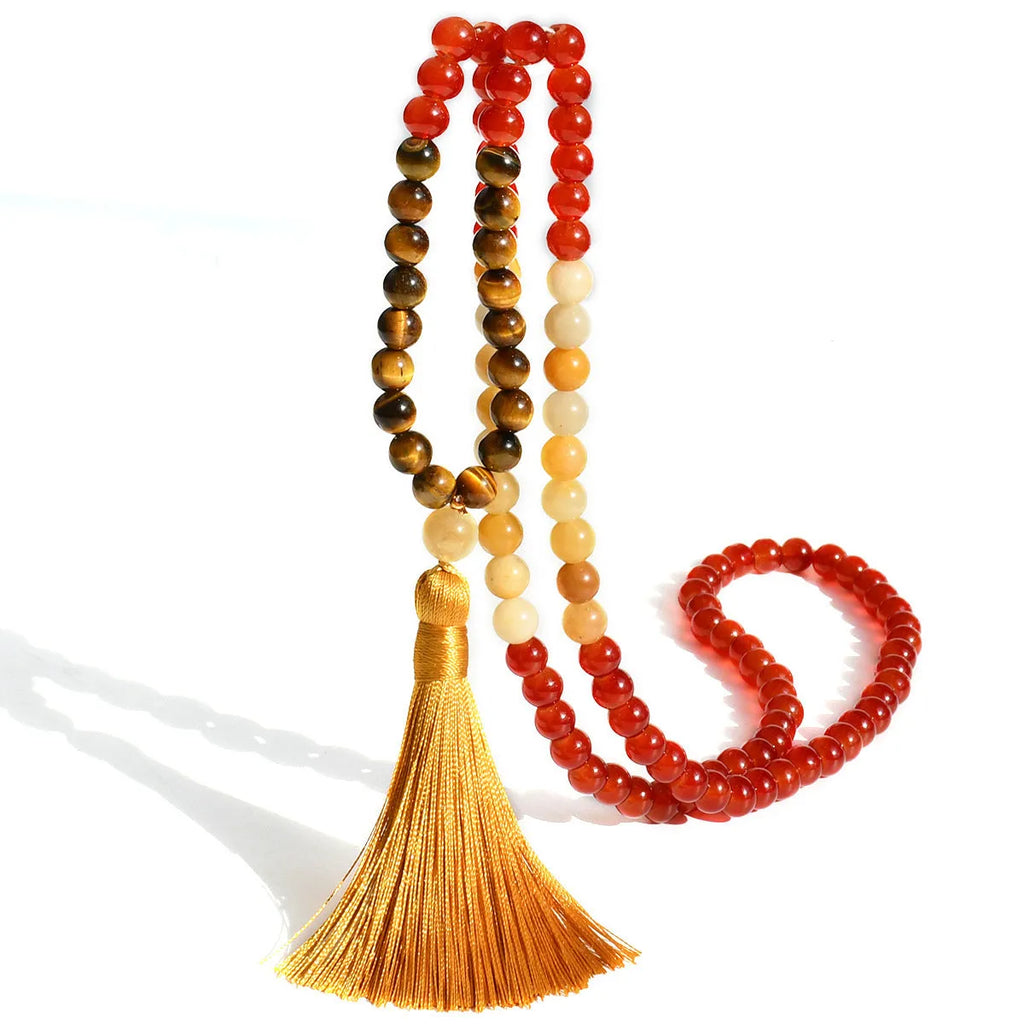 108 natural stone tassel long necklace with mixed gem pendant in boho style, unisex, 81cm plus circumference