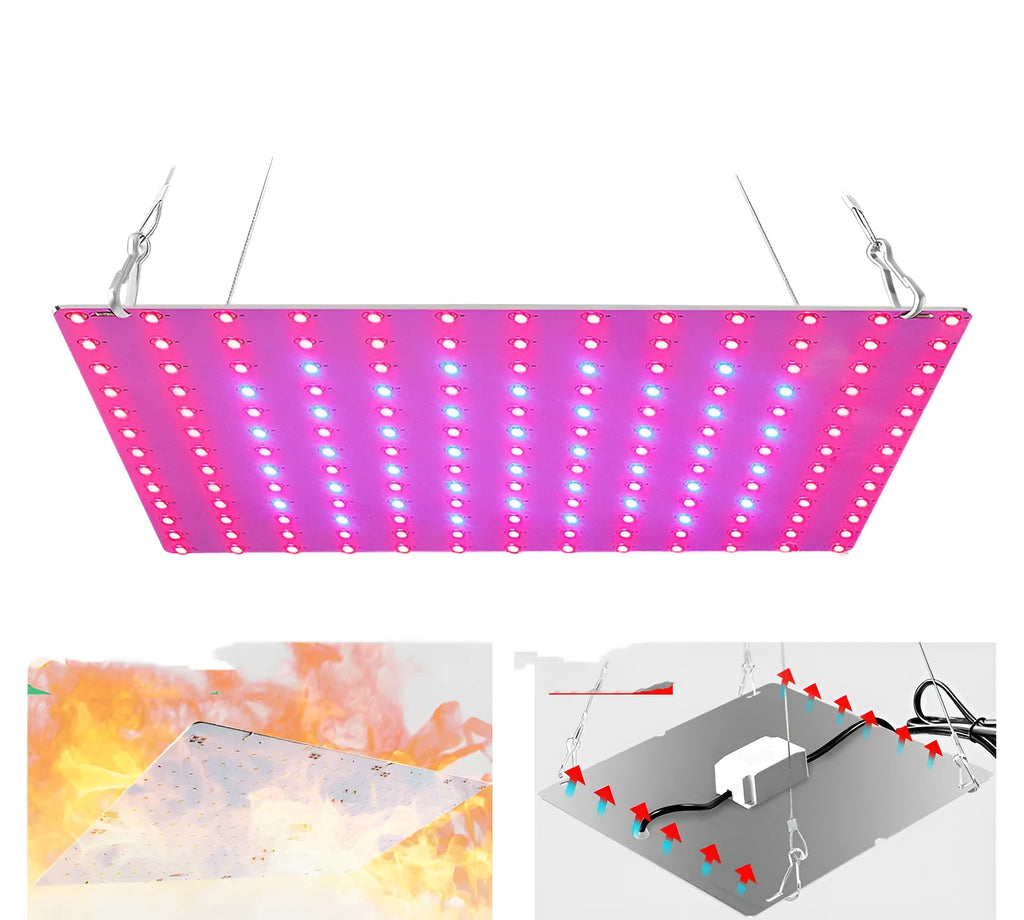 Aluminium shell LED plant grow light with a hanging hook for indoor fruit and vegetable cultivation.