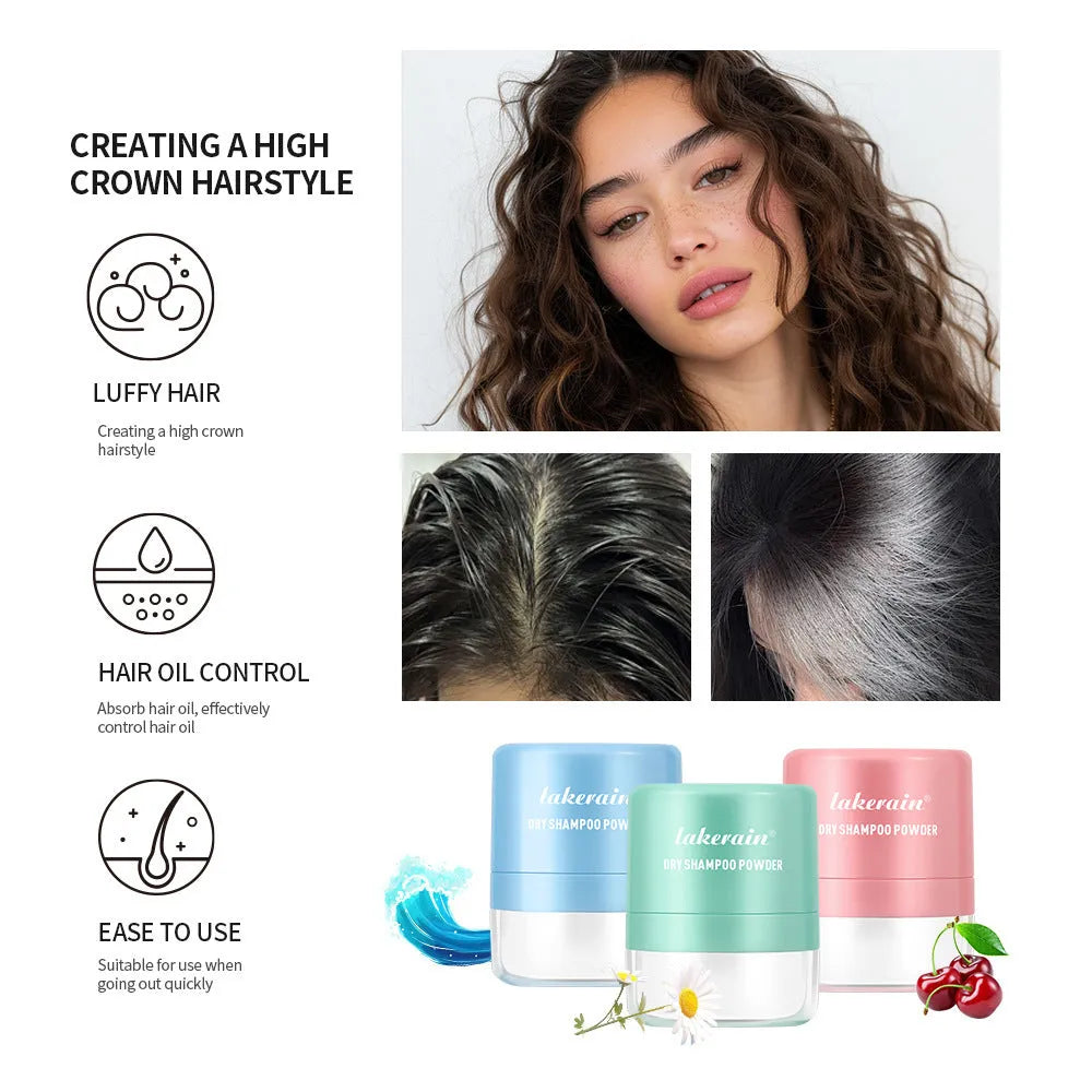 5g dry shampoo powder canister with sponge applicator and headband mirror for no-rinse hair cleaning