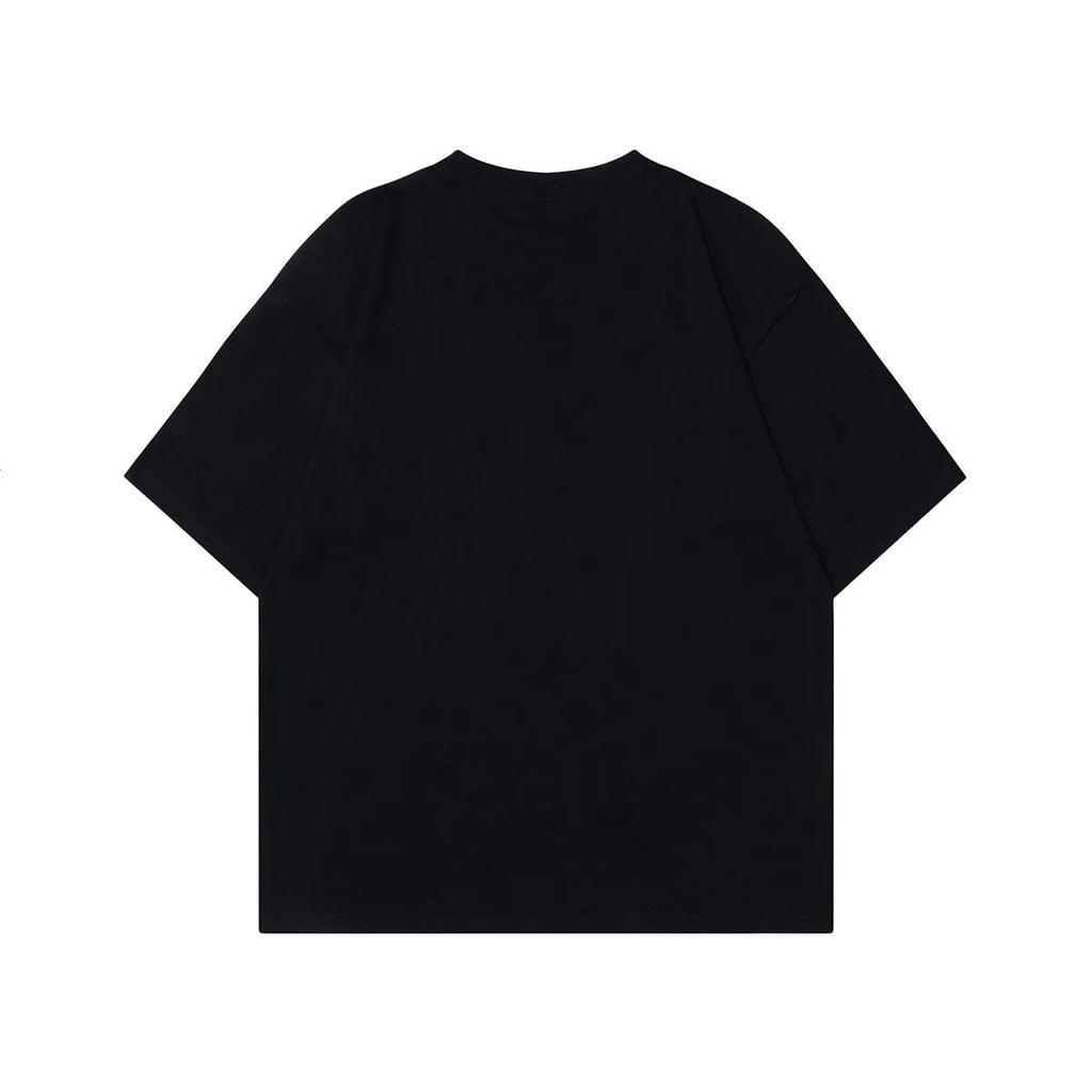Men's grey cotton t-shirt with retro character print showing short sleeves and loose fit