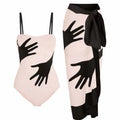 Women's polyester bikini swimsuit with attached tulle skirt in two-piece design