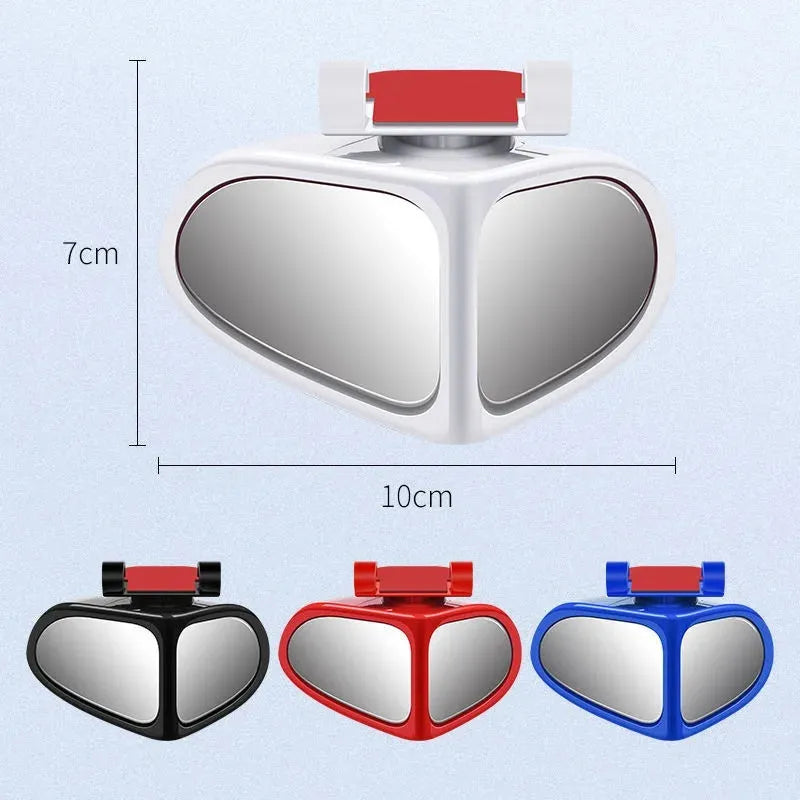 Car reversing small round wide-angle auxiliary mirror with adjustable ball joint, black, on a silver car side mirror