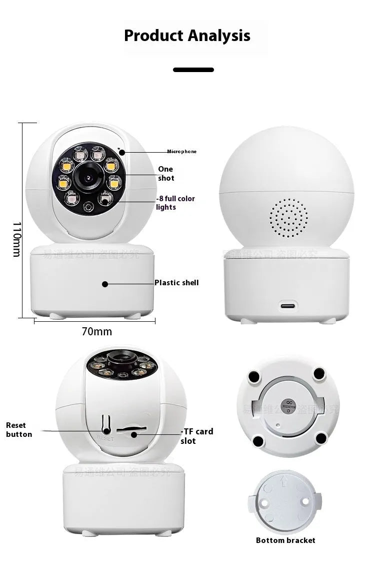 1080p HD home security camera with ceiling mount bracket and dual-light design
