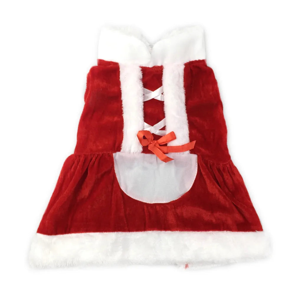 Red acrylic knit dog Christmas clothing in Red Clothes style, lying on a white background