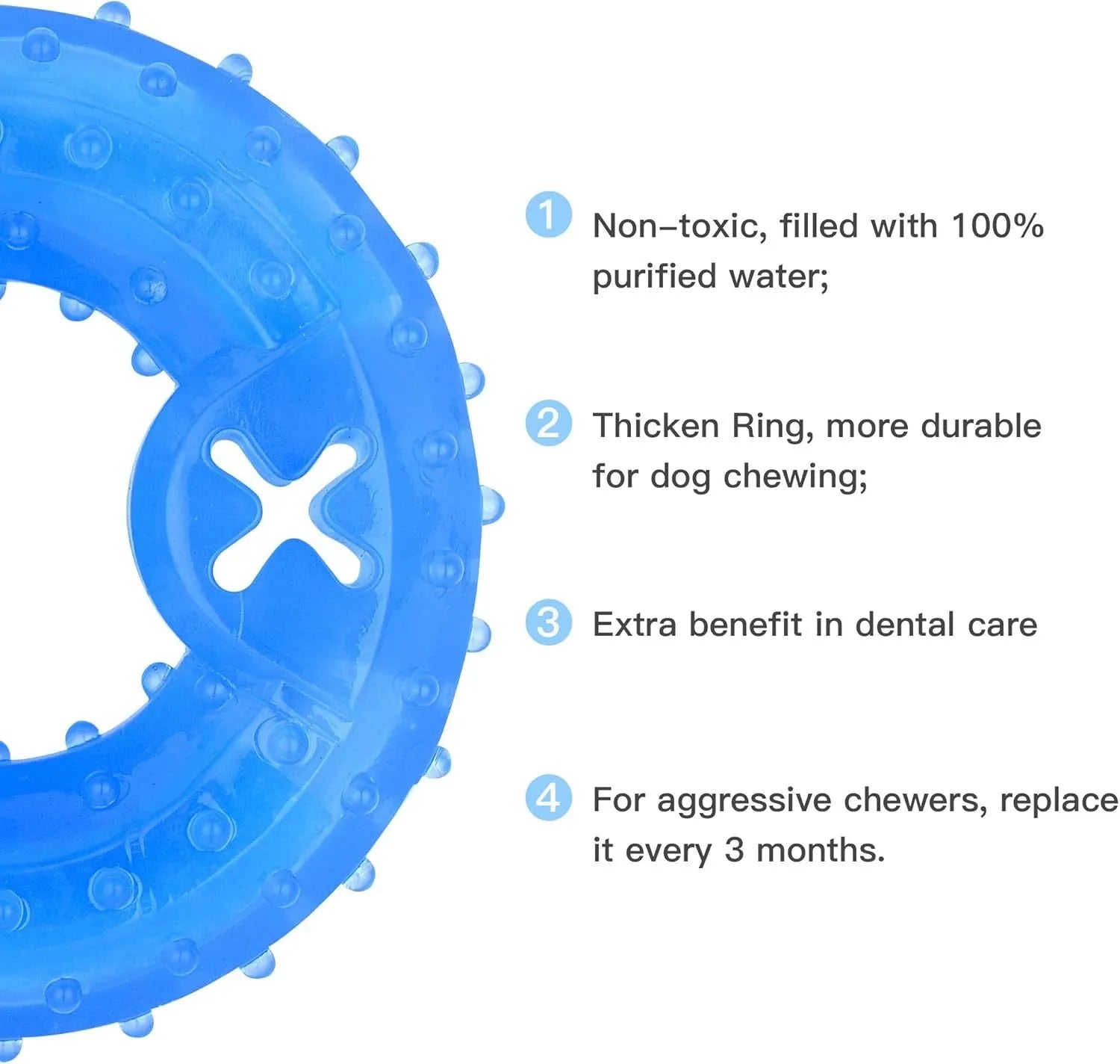 Freezable bone and circle shaped dog teething chew toy for cooling and dental care