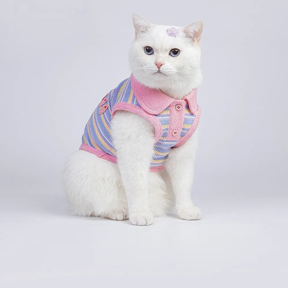 Pink purple autumn vest for small dog or cat with adjustable buckle closure shown in size L