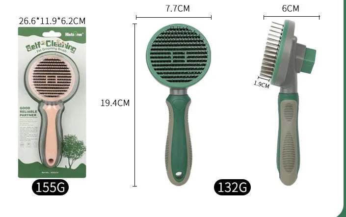 Automatic hair removal comb in green with stainless steel coarse needles, plastic and TPR body on white background
