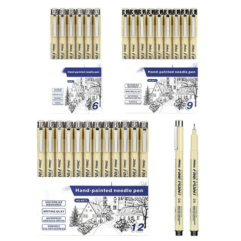 Waterproof needle drawing pen with black ink in plastic shell, 133mm length