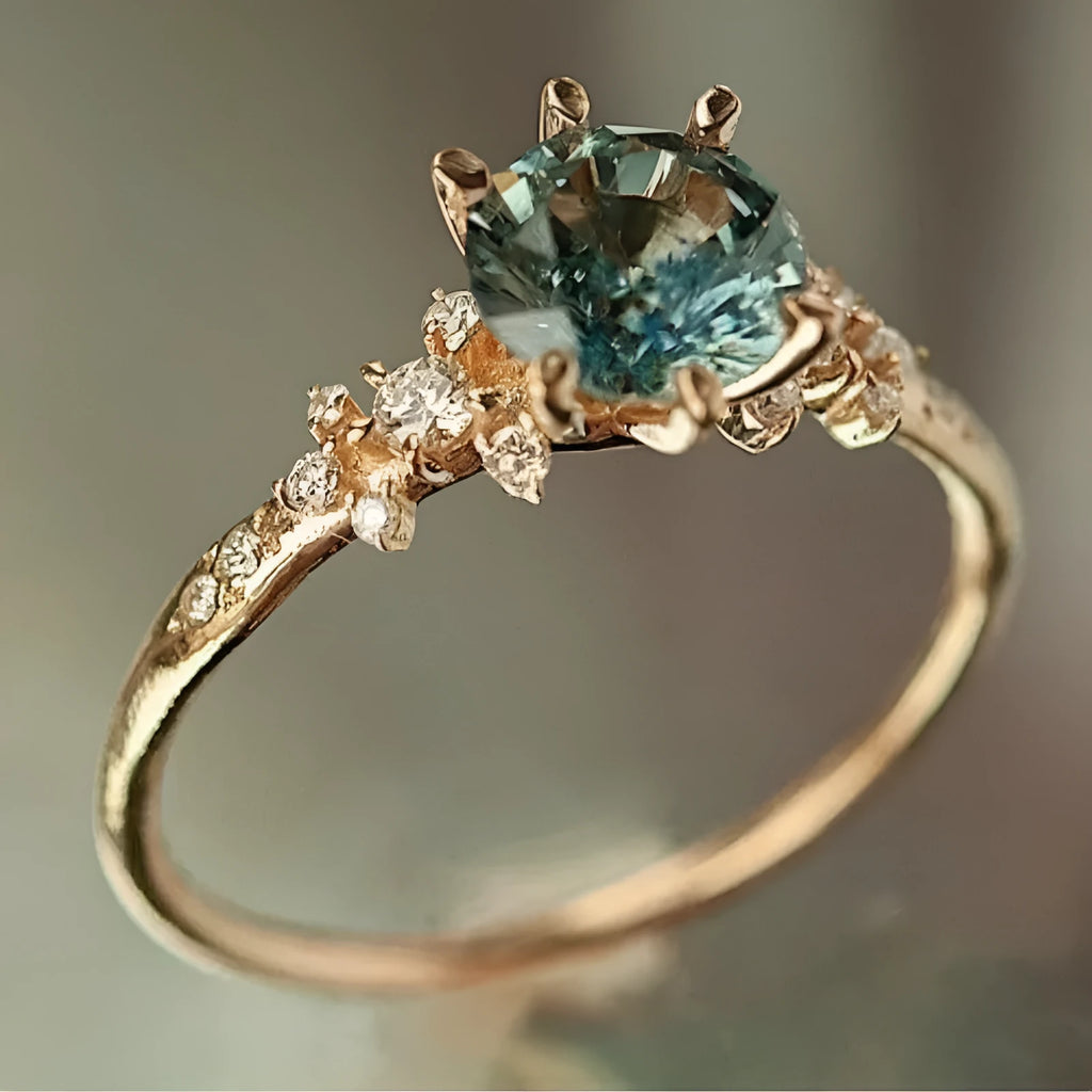 Creative geometric gold claw ring with zircon stones and chamfered square pattern