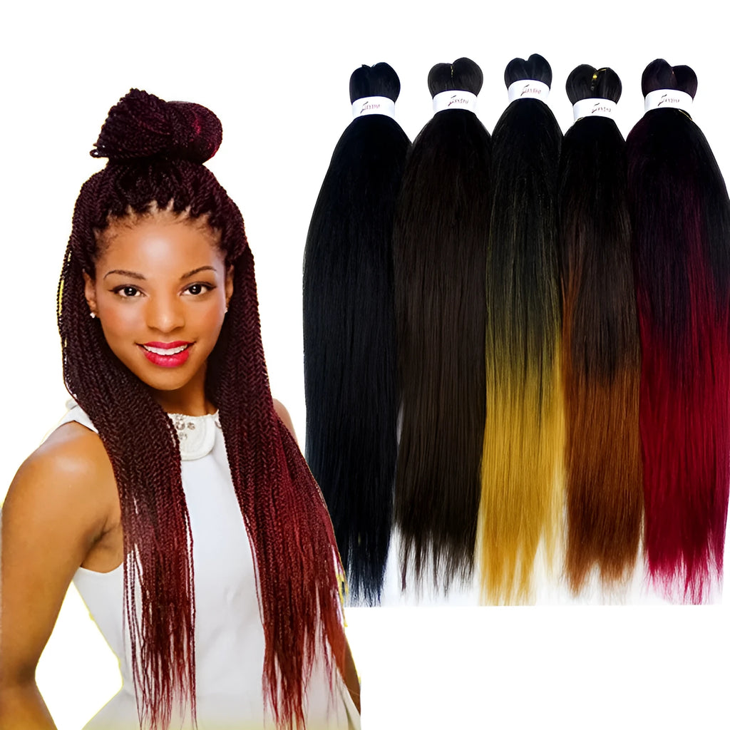 African chemical fiber long straight cornrows wig 26 inch mixed silk in black and brown gradient colours on a mannequin head