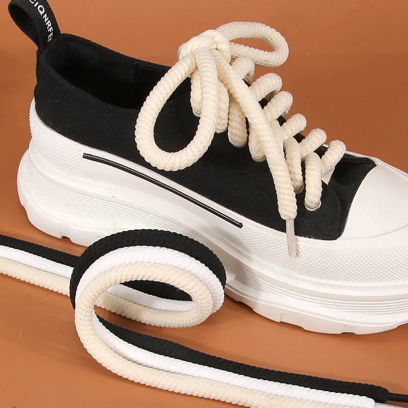 Round 10mm woven shoelace in white, beige, and black for solid colour bread shoes, lengths 80cm to 160cm