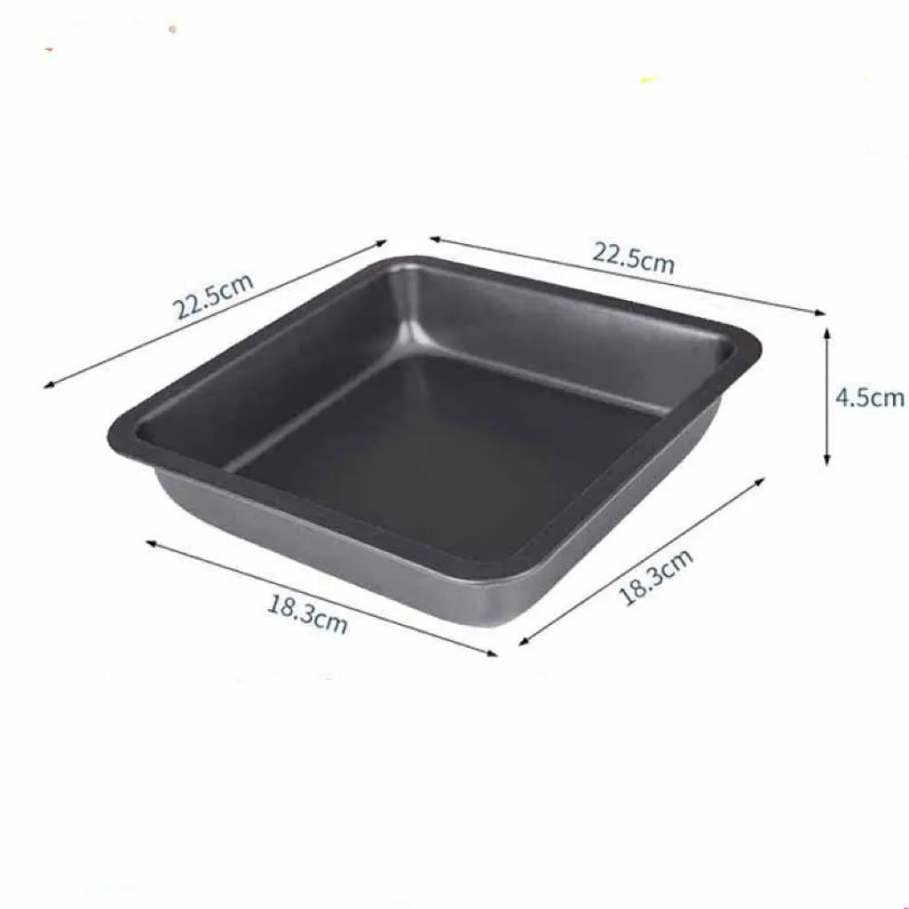 Square pizza baking pan in black finish with non-stick coating on carbon steel base