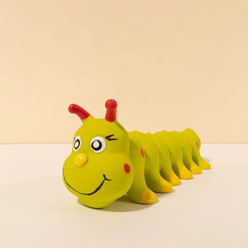Yellow caterpillar rubber squeaky dog toy 25.5x9cm for small medium dogs