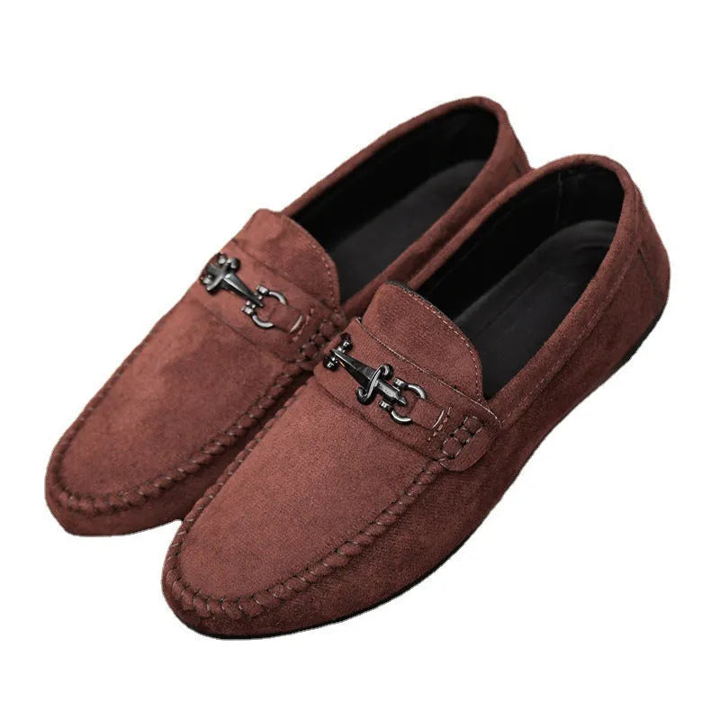 Men waterproof slip-on loafers artificial PU leather round toe casual style cloth black