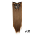 Long straight high temperature fibre wig extensions 6-piece set 60cm length colour 1B