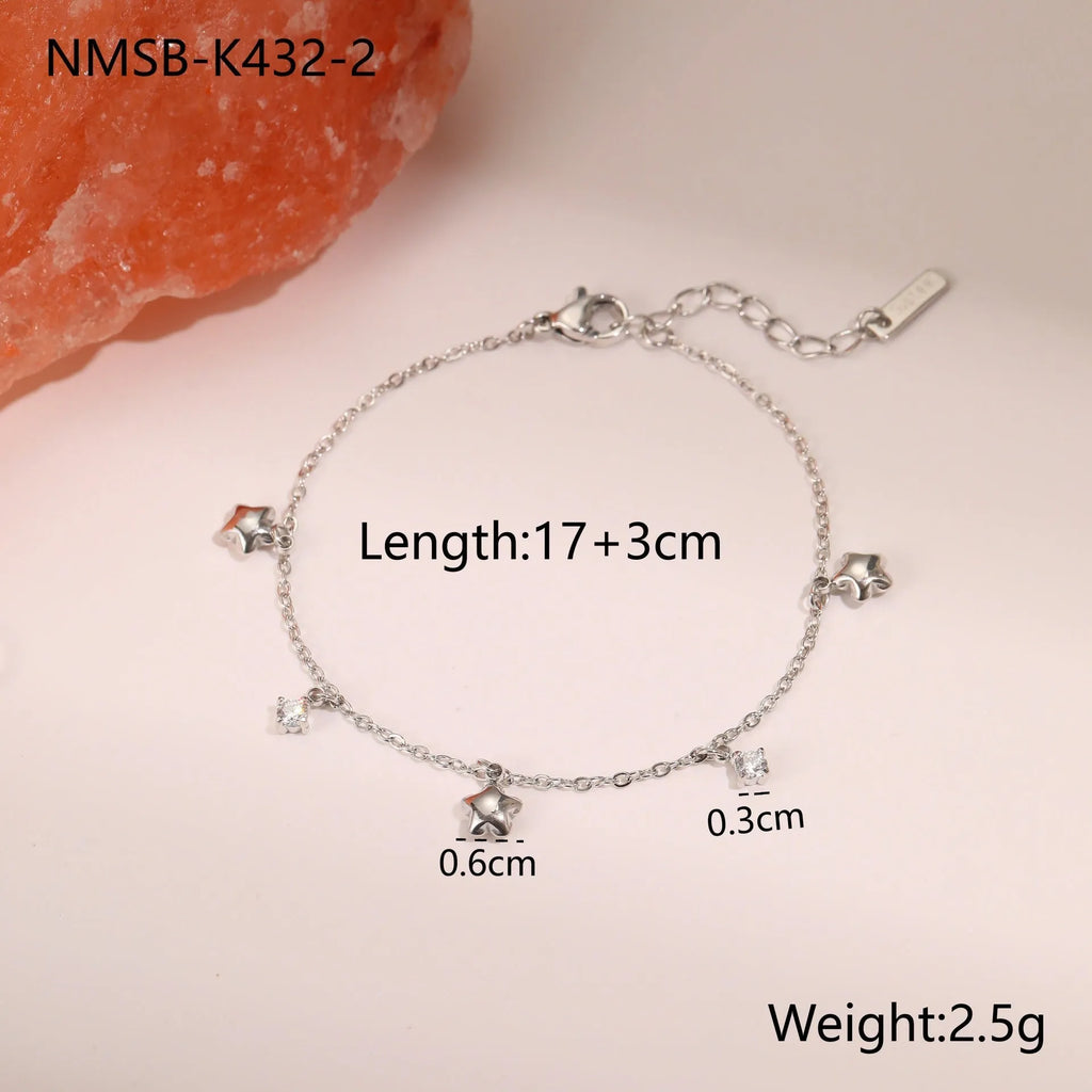 Women's stainless steel bracelet with 18K gold plating and geometric star zircon pendant