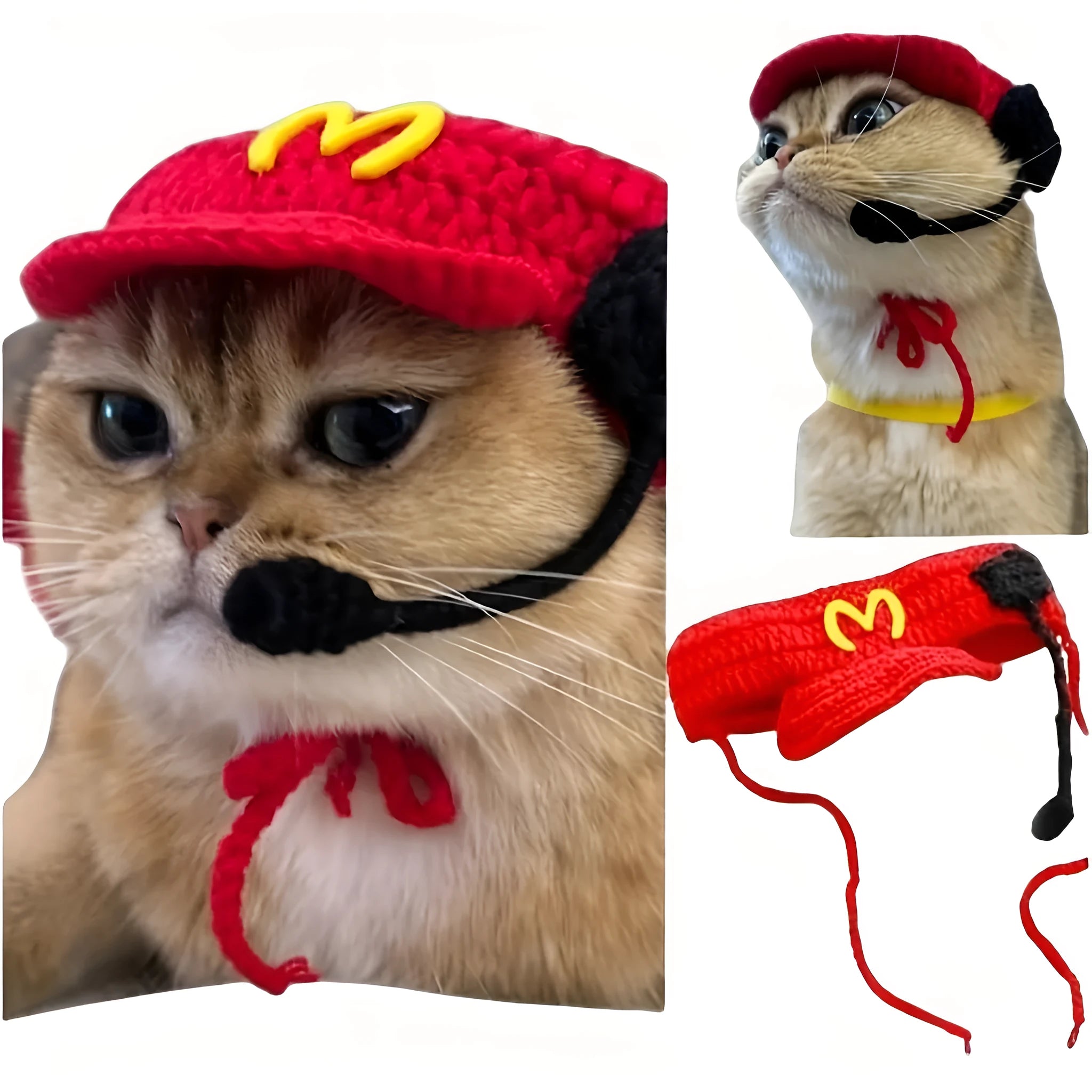 Handmade white cotton chef hat and matching knitted sweater for small to medium cats and dogs