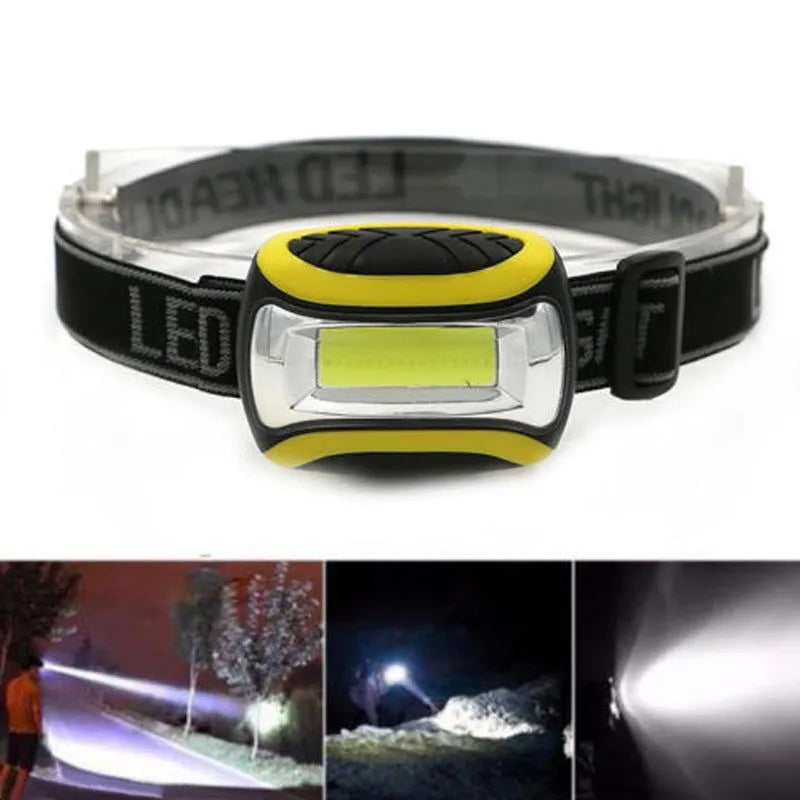 Three-speed yellow plastic COB headlamp for outdoor night riding and work lighting
