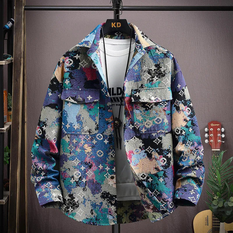 Casual long sleeve lapel shirt coat in a straight hem design, shown in one of its available colours.