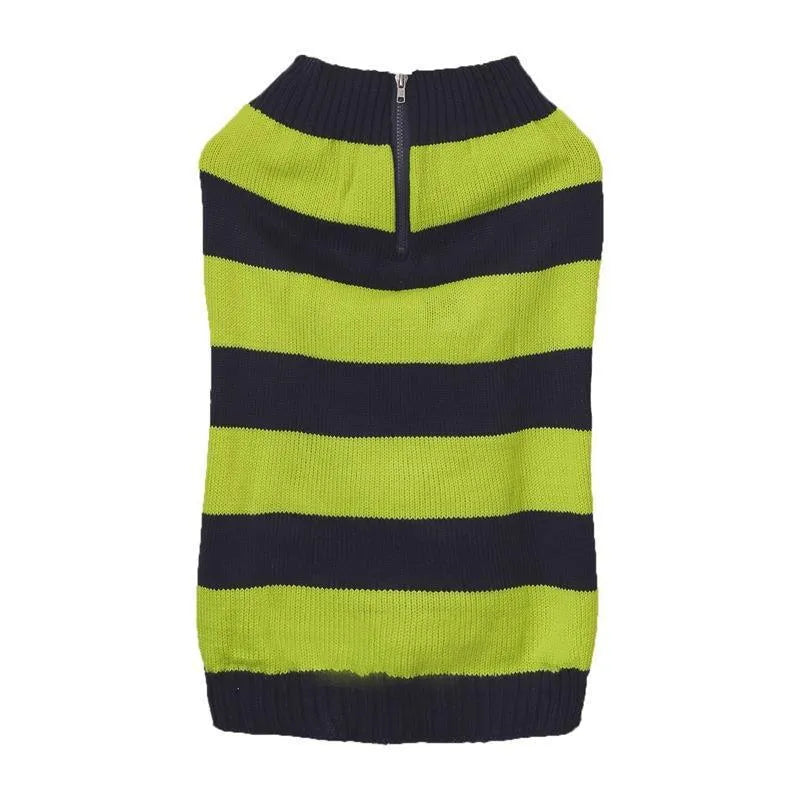Grey dog sweater with horizontal zipper and contrast colour pocket on small breed dog