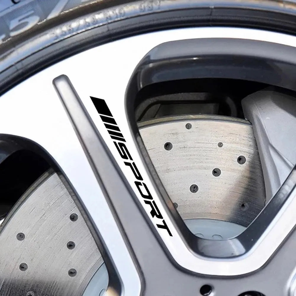 Black hollow design car sticker for alloy wheel rims, measuring 10 cm long.