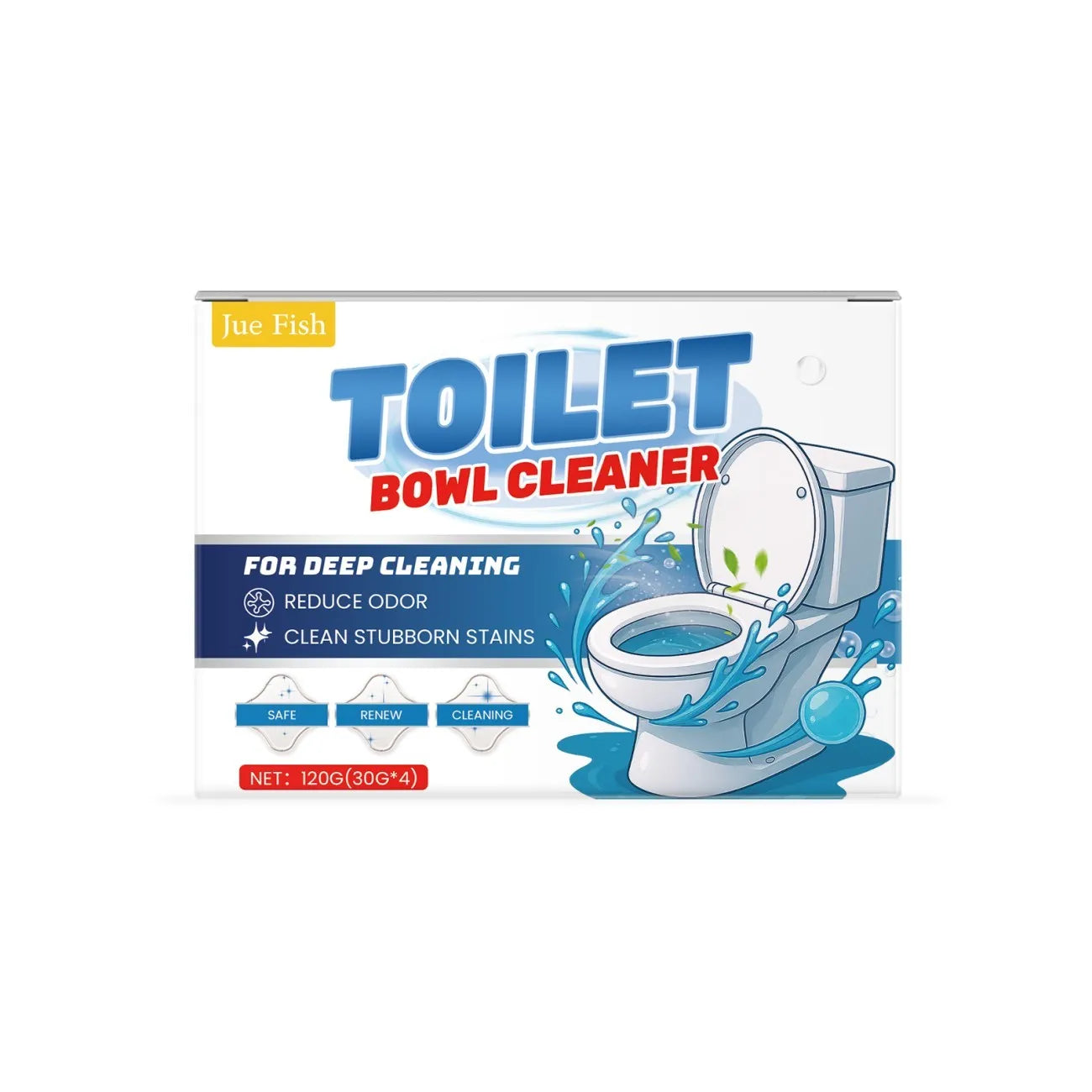 Pack of four 30g sachets of toilet bowl cleaning powder for urine stain and odour removal.