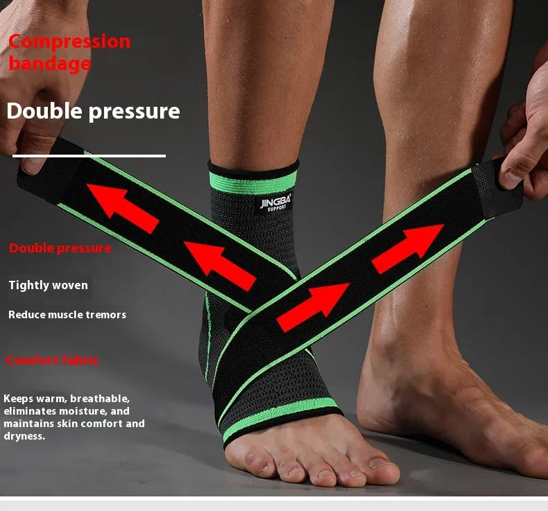 Sports ankle support in black, green or orange with adjustable compression strap