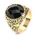 Men's multi-cut big gem ring in ancient gold, alloy electroplated finish, geometric shape, size No.8