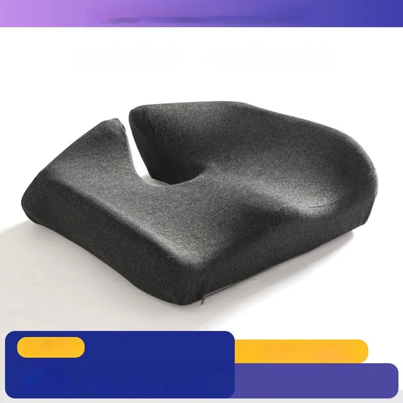Solid colour memory foam office chair cushion shown in grey, dimensions 36cm by 40cm.