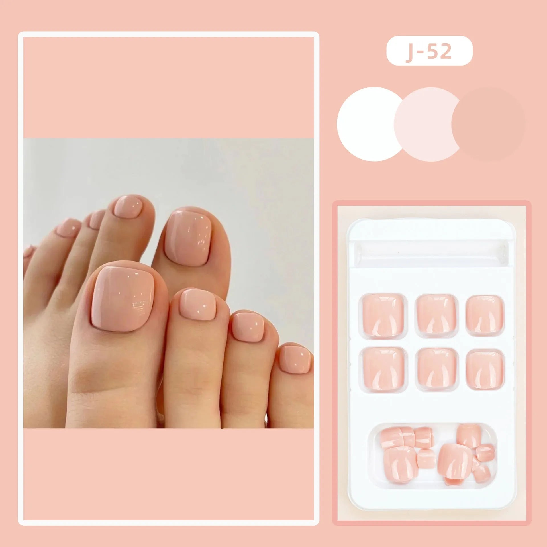 Skin colour plastic toenail stickers with J-52 design and adhesive glue for nail decoration