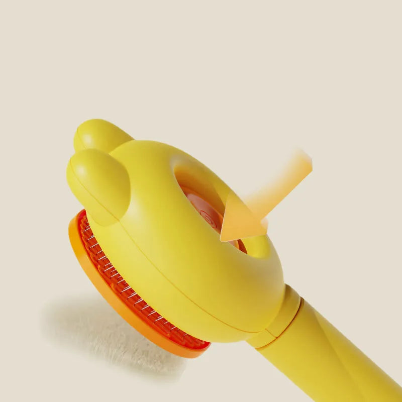 Self-cleaning pet brush with release button, stainless steel comb with rubber-tipped needles