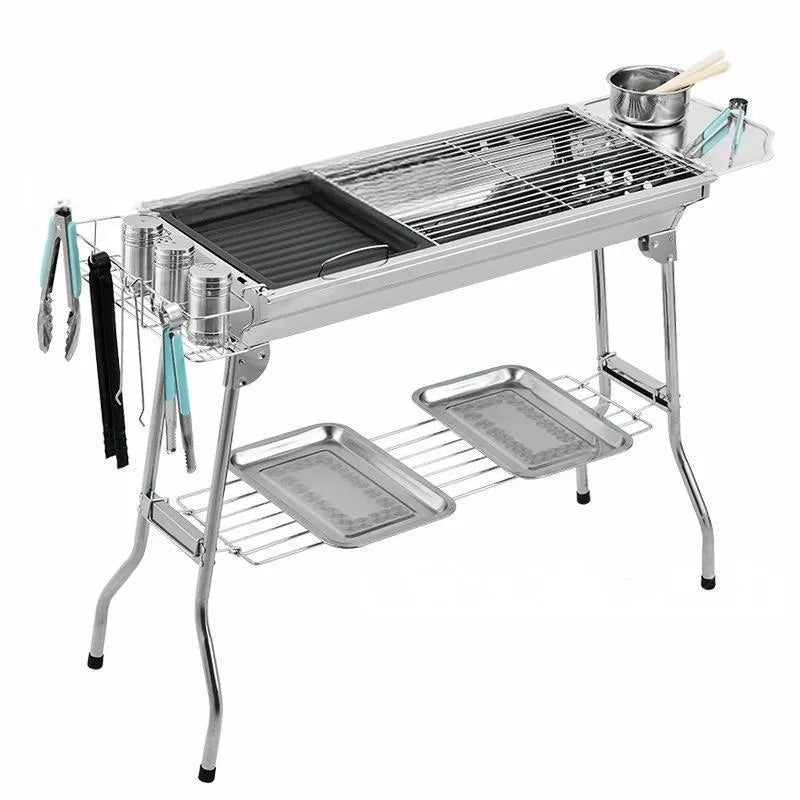 Stainless steel portable barbecue oven with turnover design and multiple cooking grids