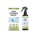 A 120ml bottle of mite control spray with a spray trigger, labelled with its ingredient list.