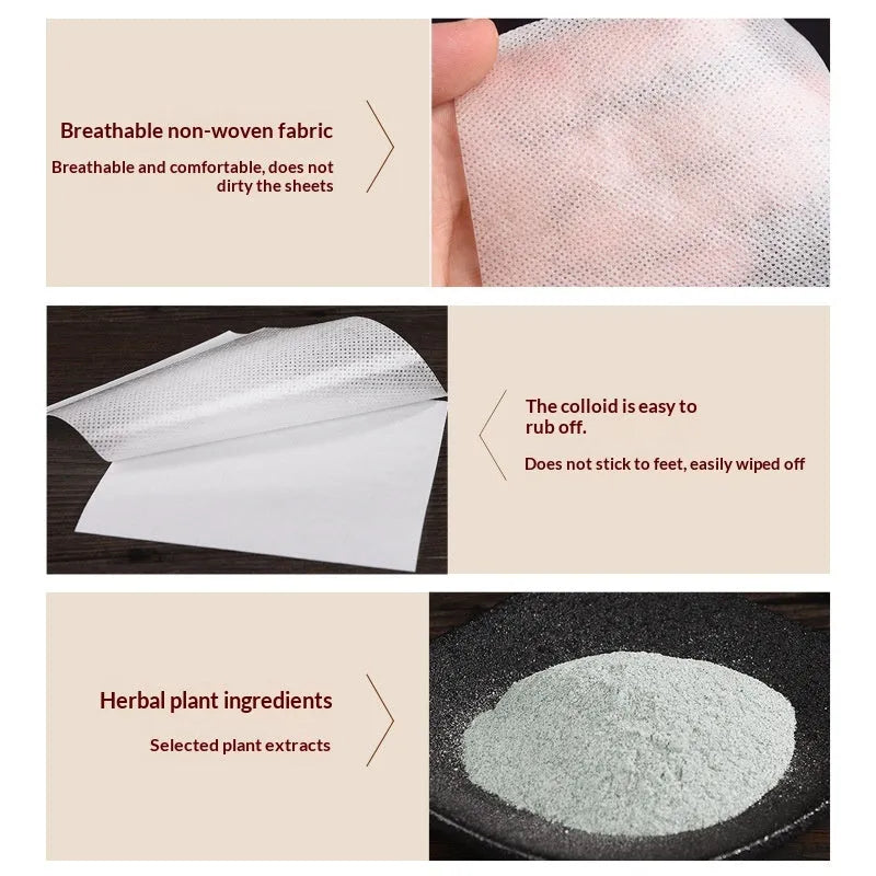 Wood vinegar foot patch with mint scent for adults, 10 pieces per box, placed on a foot sole.