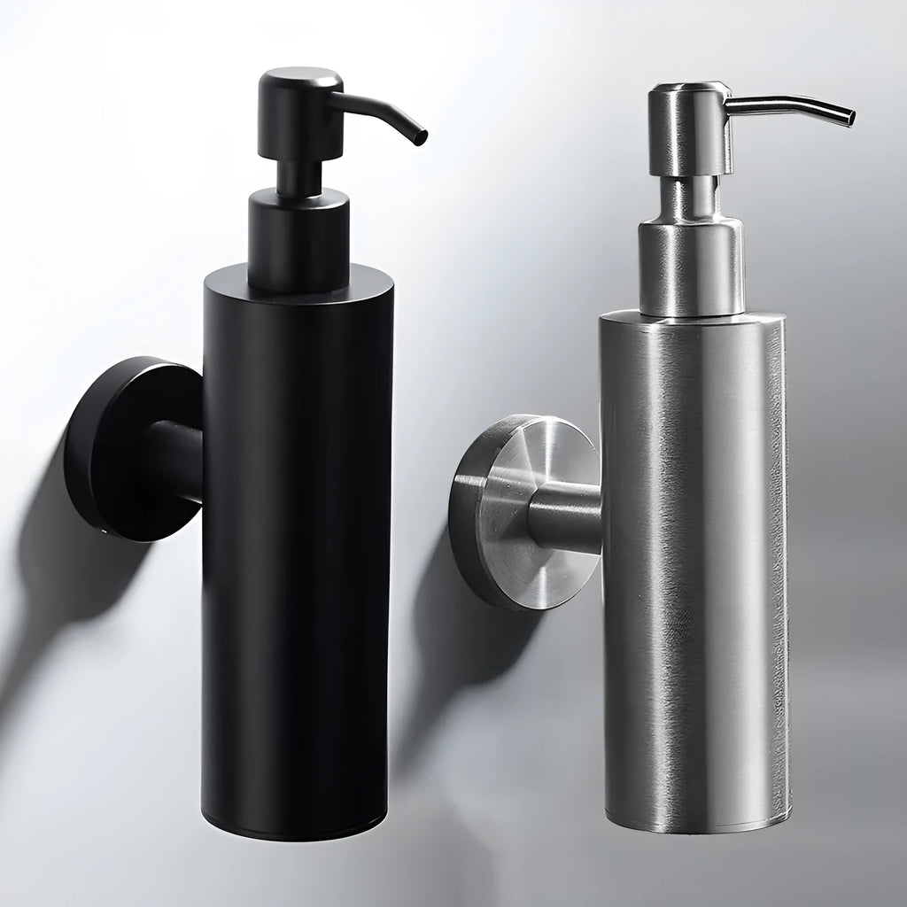 Wall-mounted 304 stainless steel pendant soap dispenser with brushed finish, 50x88x205mm