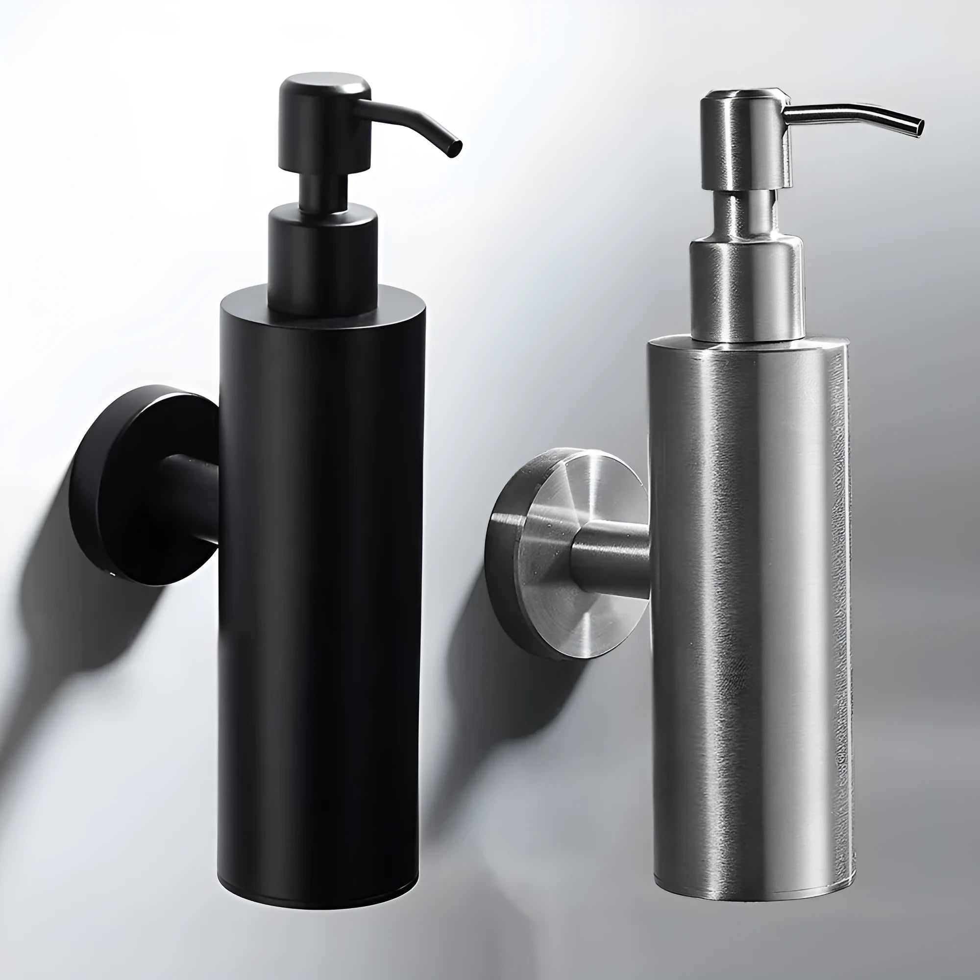 Wall-mounted 304 stainless steel pendant soap dispenser with brushed finish, 50x88x205mm
